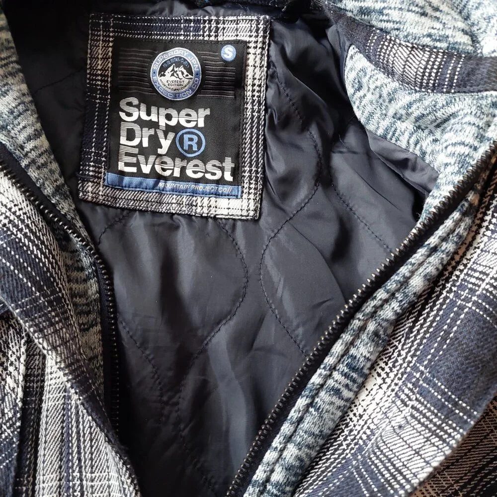 Superdry Everest Edition Plaid Hooded Shirt Jacket Men's S Blue Flannel - Picture 6 of 10